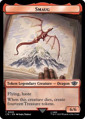 Smaug // Food (0022) Double-Sided Token (Surge Foil) card from Universes Beyond: The Lord of the Rings: Tales of Middle-earth