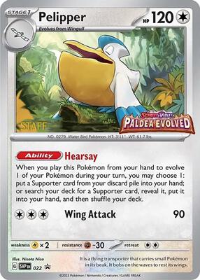 Pelipper - 022 (Prerelease) [Staff] card from SV: Scarlet & Violet Promo Cards