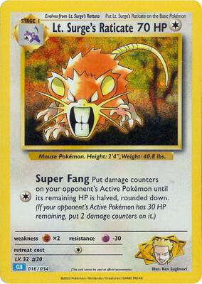 Lt. Surge's Raticate card from Trading Card Game Classic