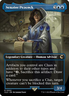 Senator Peacock (Borderless) card from Ravnica: Clue Edition