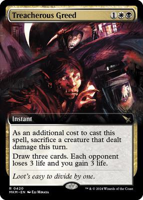 Treacherous Greed (Extended Art) card from Murders at Karlov Manor