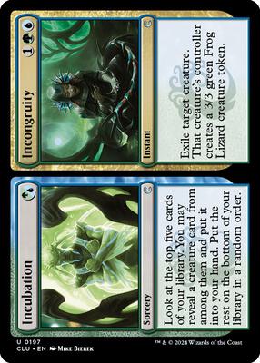 Incubation // Incongruity card from Ravnica: Clue Edition