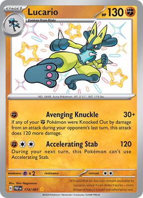 Lucario card from SV: Paldean Fates