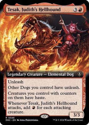 Tesak, Judith's Hellhound (Extended Art) card from Commander: Murders at Karlov Manor
