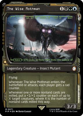 The Wise Mothman (Showcase) (Surge Foil) card from Universes Beyond: Fallout