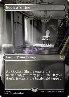 Godless Shrine (Borderless) card from Ravnica: Clue Edition