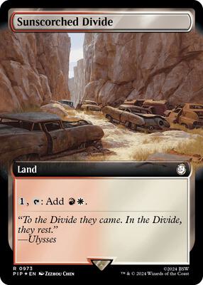 Sunscorched Divide (Extended Art) (Surge Foil) card from Universes Beyond: Fallout