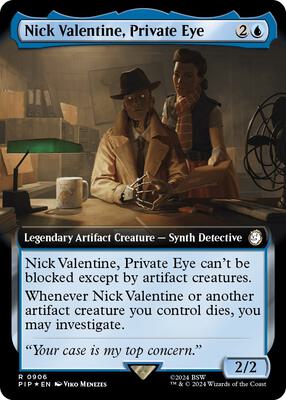 Nick Valentine, Private Eye (Extended Art) (Surge Foil) card from Universes Beyond: Fallout