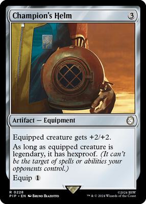 Champion's Helm card from Universes Beyond: Fallout