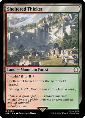 Sheltered Thicket card from Universes Beyond: Fallout