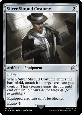 Silver Shroud Costume (Surge Foil) card from Universes Beyond: Fallout