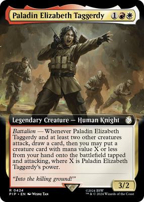 Paladin Elizabeth Taggerdy (Extended Art) card from Universes Beyond: Fallout
