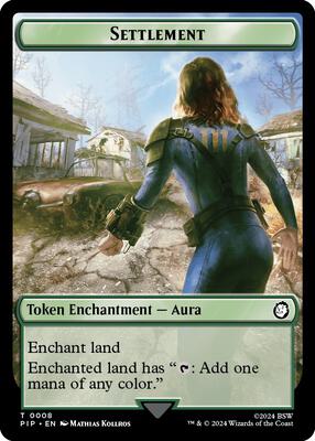 Settlement // Human Soldier Double-Sided Token card from Universes Beyond: Fallout
