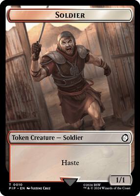 Soldier (0010) // Food (0012) Double-Sided Token card from Universes Beyond: Fallout
