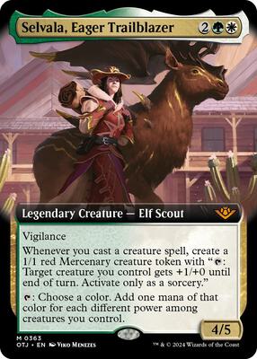 Selvala, Eager Trailblazer (Extended Art) card from Outlaws of Thunder Junction