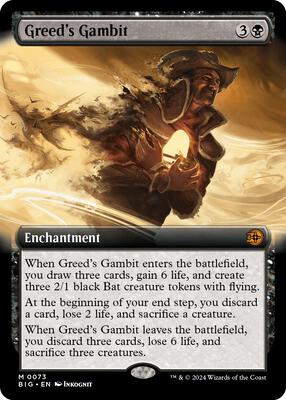 Greed's Gambit (Extended Art) card from Outlaws of Thunder Junction: The Big Score