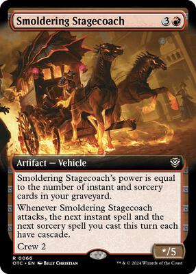 Smoldering Stagecoach (Extended Art) card from Commander: Outlaws of Thunder Junction