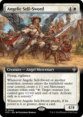 Angelic Sell-Sword (Extended Art) card from Commander: Outlaws of Thunder Junction