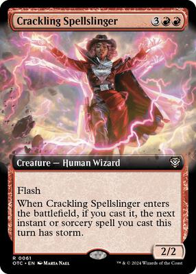 Crackling Spellslinger (Extended Art) card from Commander: Outlaws of Thunder Junction