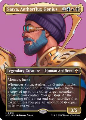 Satya, Aetherflux Genius (Borderless) card from Commander: Modern Horizons 3