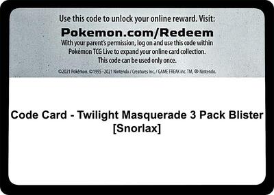 Code Card - Twilight Masquerade 3 Pack Blister [Snorlax] card from SV06: Twilight Masquerade