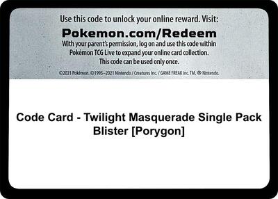 Code Card - Twilight Masquerade Single Pack Blister [Porygon] card from SV06: Twilight Masquerade