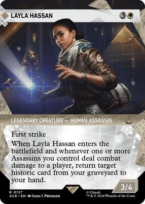 Layla Hassan (Showcase) card from Universes Beyond: Assassin's Creed