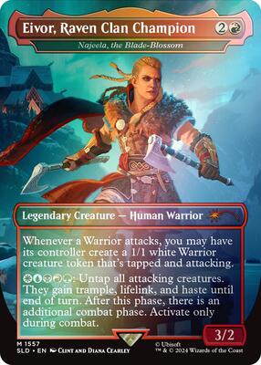 Eivor, Raven Clan Champion - Najeela, the Blade-Blossom (Rainbow Foil) card from Secret Lair Drop Series