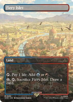 Fiery Islet (Borderless) card from Universes Beyond: Assassin's Creed