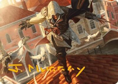 Ezio, Blade of Vengeance Art Card (Gold-Stamped Signature) card from Art Series: Universes Beyond: Assassin's Creed