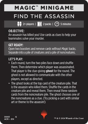 Magic Minigame: Find The Assassin card from Universes Beyond: Assassin's Creed
