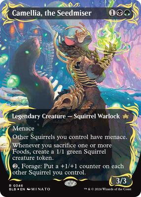 Camellia, the Seedmiser (Borderless) (Raised Foil) card from Bloomburrow
