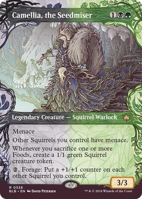 Camellia, the Seedmiser (Showcase) card from Bloomburrow