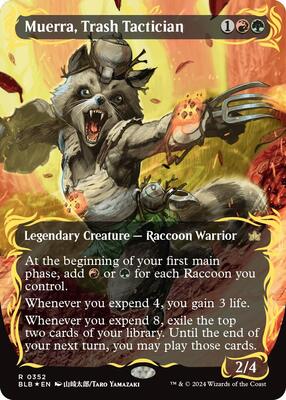 Muerra, Trash Tactician (Borderless) (Raised Foil) card from Bloomburrow