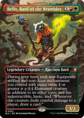 Bello, Bard of the Brambles (Borderless) card from Commander: Bloomburrow