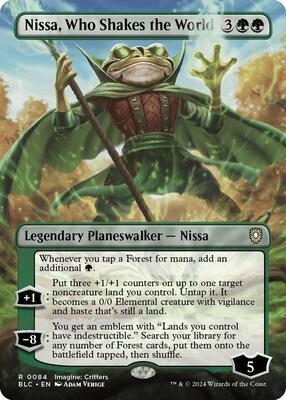 Nissa, Who Shakes the World (Borderless) card from Commander: Bloomburrow