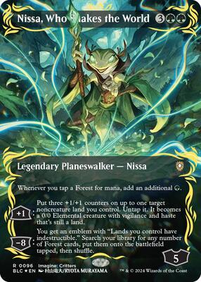 Nissa, Who Shakes the World (Borderless) (Raised Foil) card from Commander: Bloomburrow