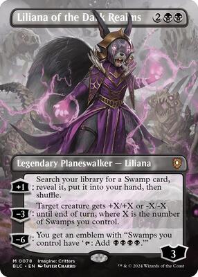 Liliana of the Dark Realms (Borderless) card from Commander: Bloomburrow