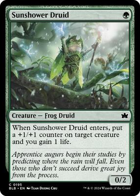 Sunshower Druid card from Bloomburrow