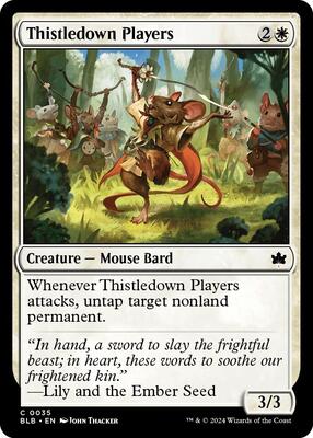 Thistledown Players card from Bloomburrow