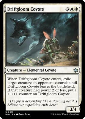 Driftgloom Coyote card from Bloomburrow