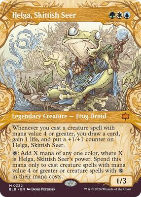 Helga, Skittish Seer (Showcase) card from Bloomburrow