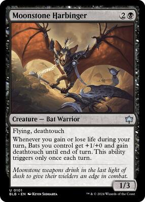 Moonstone Harbinger card from Bloomburrow