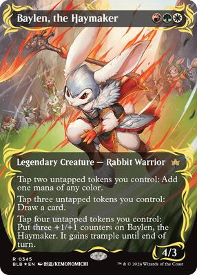 Baylen, the Haymaker (Borderless) (Raised Foil) card from Bloomburrow