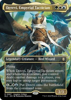 Derevi, Empyrial Tactician (Borderless) card from Commander: Bloomburrow
