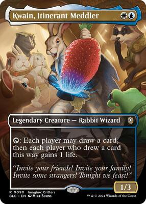 Kwain, Itinerant Meddler (Borderless) card from Commander: Bloomburrow
