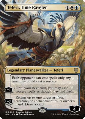 Teferi, Time Raveler (Borderless) card from Commander: Bloomburrow