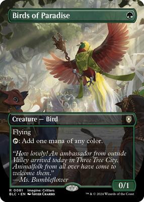 Birds of Paradise (Borderless) card from Commander: Bloomburrow