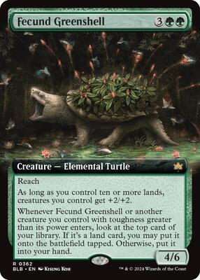 Fecund Greenshell (Extended Art) card from Bloomburrow