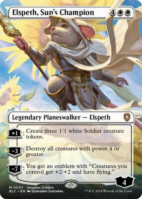 Elspeth, Sun's Champion (Borderless) card from Commander: Bloomburrow